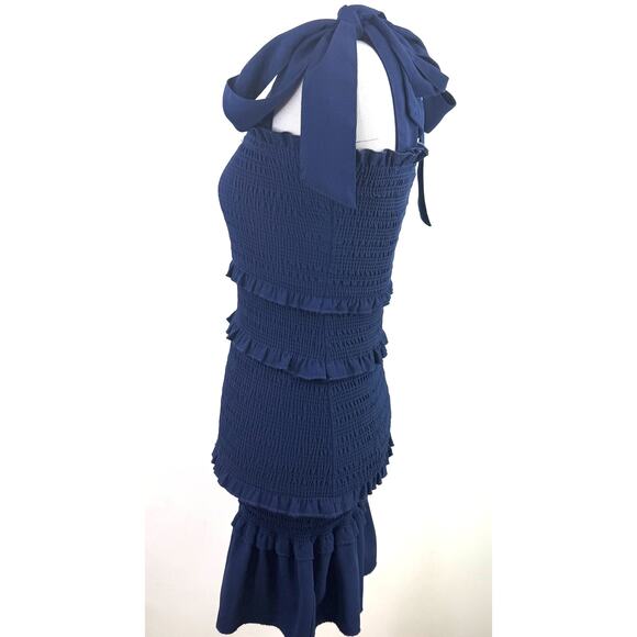 Alter’d State Navy Blue Ruffle Smocked Shoulder Tie Bodycon Dress Size XS - Picture 4 of 7